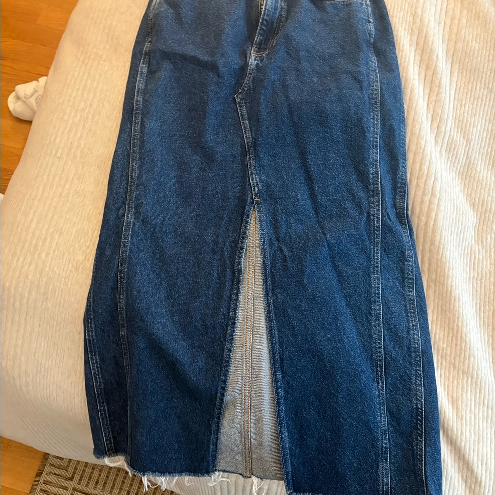 Mango Dark Denim Skirt with Front Slit